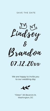 Save the Date and Wedding Event Announcement with Dove Illustration Invitation 9.5x21cm Design Template