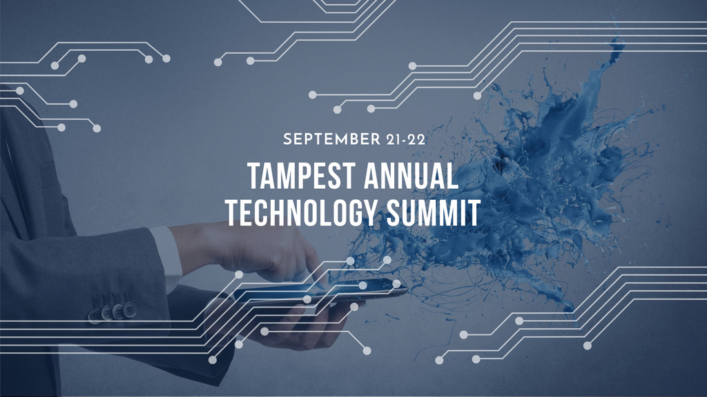 Szablon projektu Technology Summit with Man using Tablet FB event cover