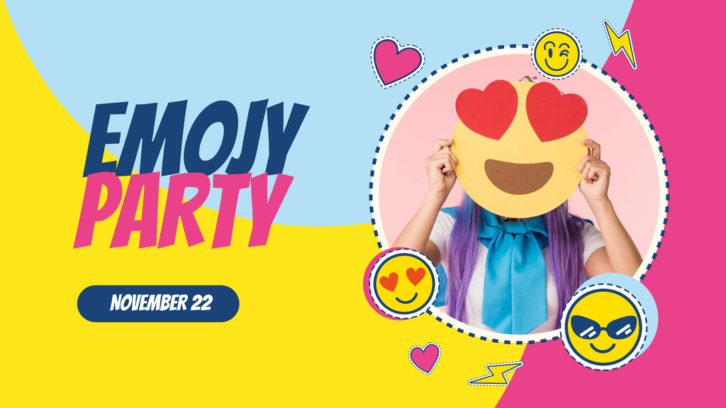 Emoji Day Party Announcement FB event cover Design Template
