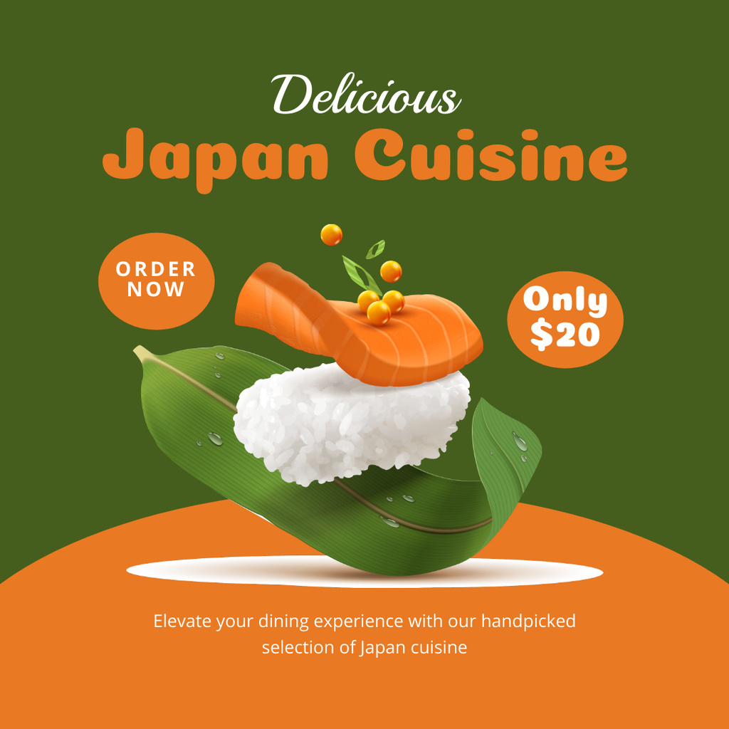 Offer Delicious Japanese Cuisine on Green Instagram Šablona návrhu