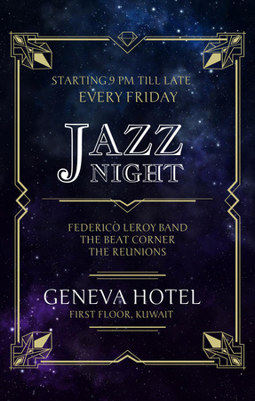 Jazz Night Invitation on Night Sky Invitation 4.6x7.2in Design Template