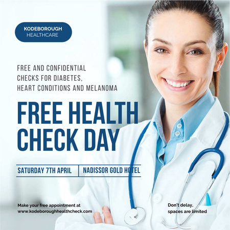 Free health Check Day Ad with Smiling Doctor Instagram Design Template