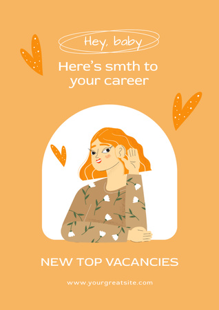 Vacancy Ad with Cute Girl in Floral Sweater Poster A3 Πρότυπο σχεδίασης