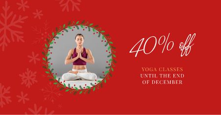 Yoga Christmas Offer with Woman in Lotus Pose Facebook AD Design Template