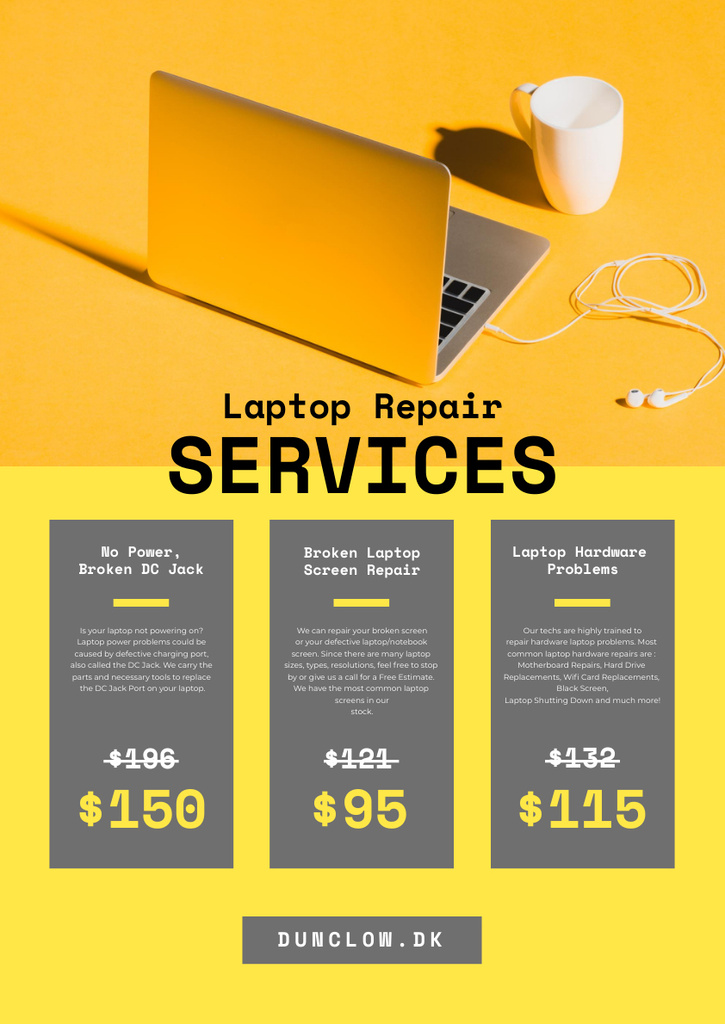 Gadgets Repair Service Offer with Laptop and Headphones Poster A3 Design Template
