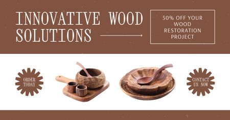 Wooden Dishware And Carpentry Service At Half Price Offer Facebook AD Design Template