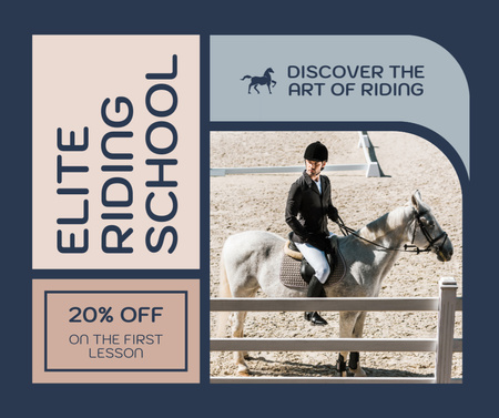 Training at Elite Horse Riding School with Discount Facebook Design Template