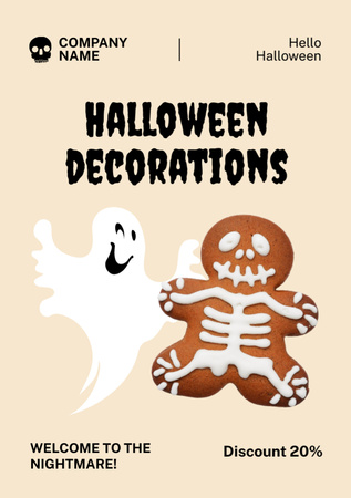 Halloween Decorations Ad with Gingerbread Flyer A7 Design Template