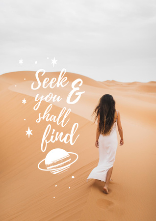 Ontwerpsjabloon van Poster A3 van inspirerende zin met vrouw in woestijn