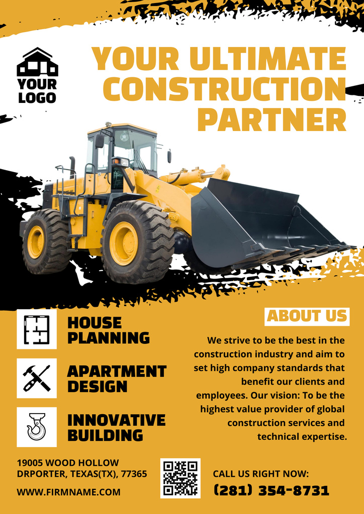Construction Services Ad with Wheel Loader Poster tervezősablon