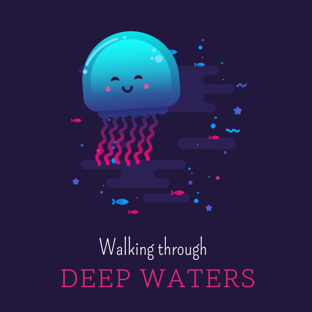 Jellyfish swimming in sea Animated Postデザインテンプレート
