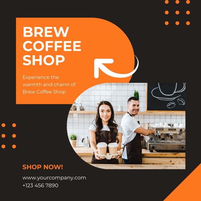 Smiling Barista Offering Coffee In Cups Instagram Design Template