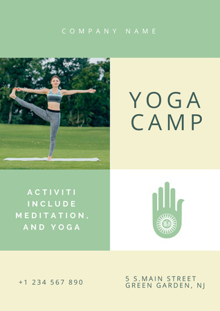 Platilla de diseño Yoga Camp Invitation on Green Poster