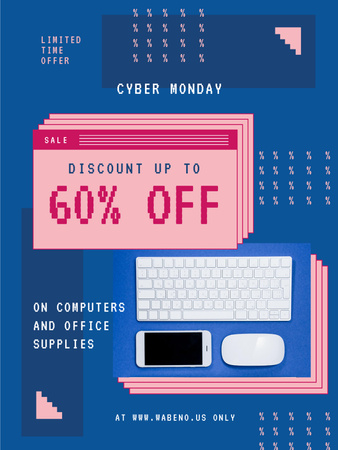Plantilla de diseño de Cyber Monday Sale Announcement with Keyboard and Gadgets Poster US 