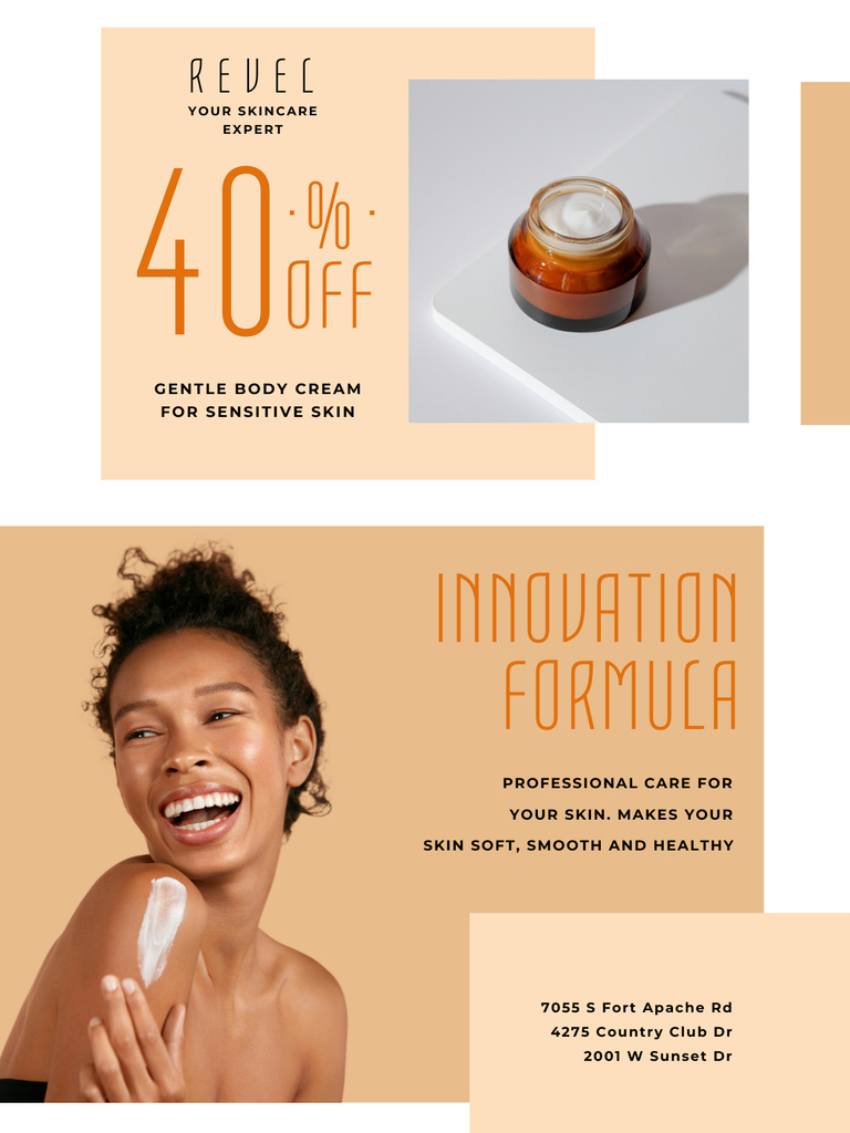 Nourishing Cosmetics Sale with Woman Applying Cream Poster USデザインテンプレート
