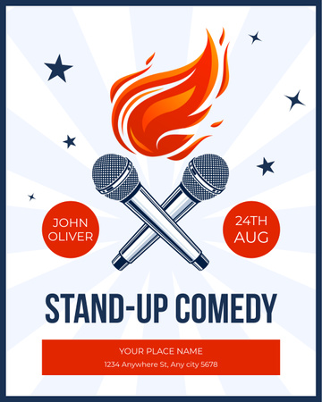 Announcement about Comedy Show with Microphones and Fire Instagram Post Vertical Design Template