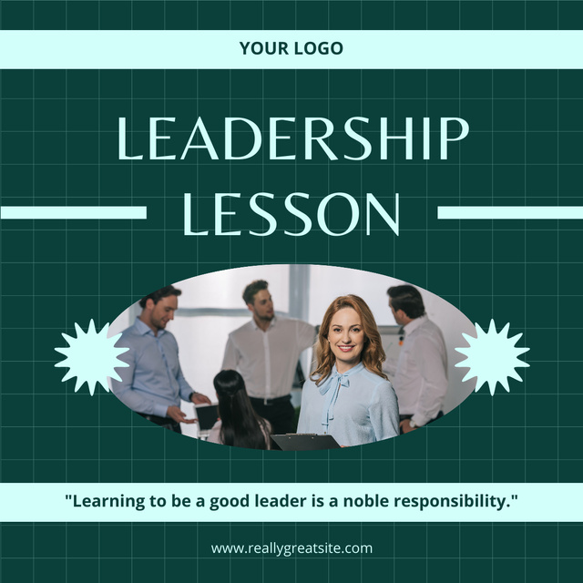 Webinar about Leadership with Smiling Businesswoman LinkedIn post Design Template