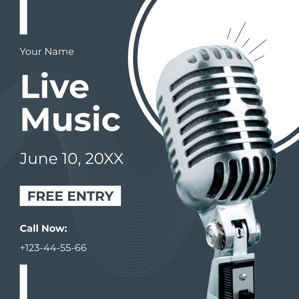 Live Music Event Ad with Microphone Instagram Tasarım Şablonu