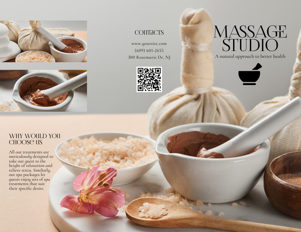 Massage Studio Ad with Beautiful Spa Composition Brochure 8.5x11inデザインテンプレート