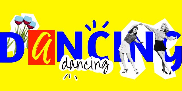 Cheerful Girls dancing Together Twitter Design Template