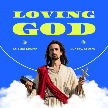 Church Invitation with Jesus in Heaven Instagram Design Template
