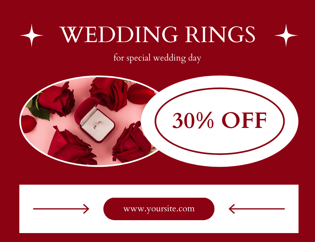 Jewelry Offer with Wedding Ring in Red Box and Roses Thank You Card 5.5x4in Horizontal Šablona návrhu