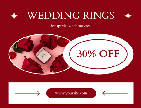 Jewelry Offer with Wedding Ring in Red Box and Roses Thank You Card 5.5x4in Horizontal Design Template