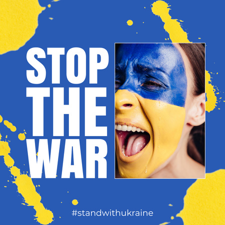 Ontwerpsjabloon van Instagram van Jonge vrouw die vraagt om de oorlog in Oekraïne te stoppen