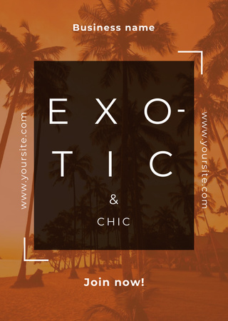 Exotic Tropical Resort Palms in Orange Flyer A6 Design Template