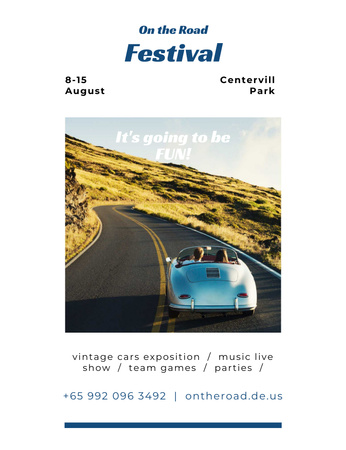 Ontwerpsjabloon van Invitation 13.9x10.7cm van Roadfestival met auto's en muziek uit vervlogen tijden
