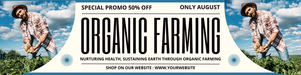 Offer Discount on Organic Farm Products Only in August Twitter Design Template