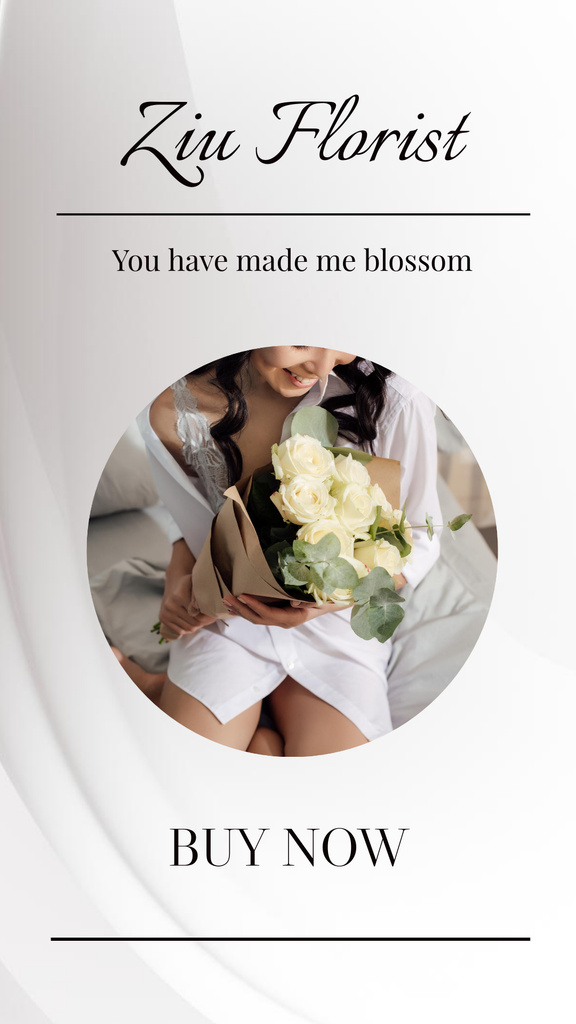 Happy Woman with Bouquet of Flowers Instagram Story Modelo de Design
