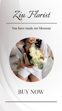 Happy Woman with Bouquet of Flowers Instagram Story Design Template