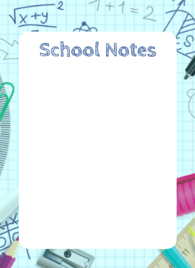 Designvorlage Organizer With School Stationery In Blue für Notepad 4x5.5in
