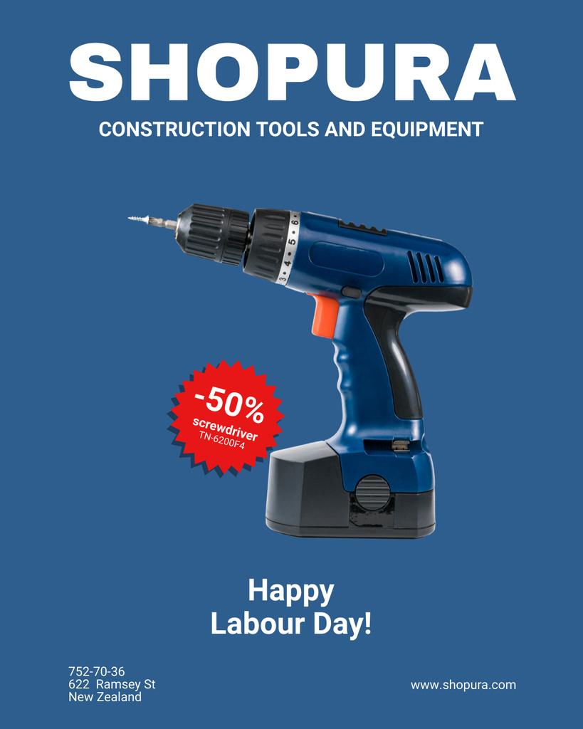Labor Day Holiday Greeting And Construction Tools Sale Offer Poster 16x20in Design Template
