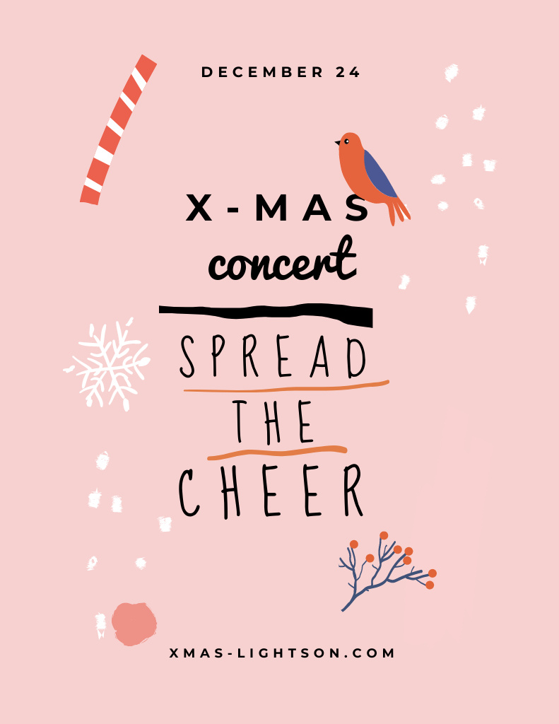 Christmas Holiday Concert with Cute Bird Poster 8.5x11in Modelo de Design
