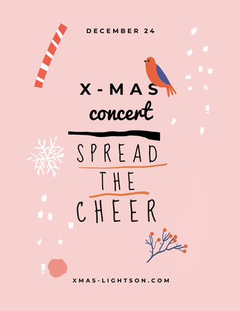 Christmas Concert Announcement with Bird Poster 8.5x11in Design Template