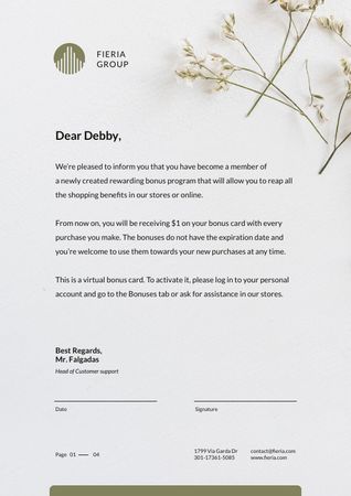Company loyalty program in flowers frame Letterhead Πρότυπο σχεδίασης