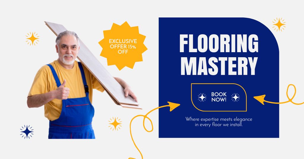 Designvorlage Flooring Mastery With Discount And Booking für Facebook AD