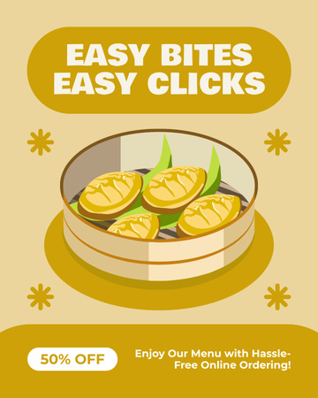 Fast Casual Restaurant Discount Offer with Illustration of Food Instagram Post Vertical Design Template