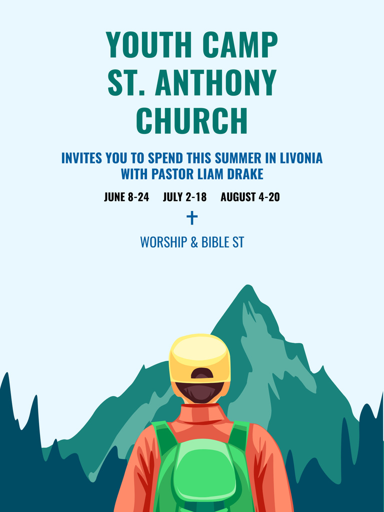 Youth Religion Camp invitation with boy in Mountains Poster US Šablona návrhu