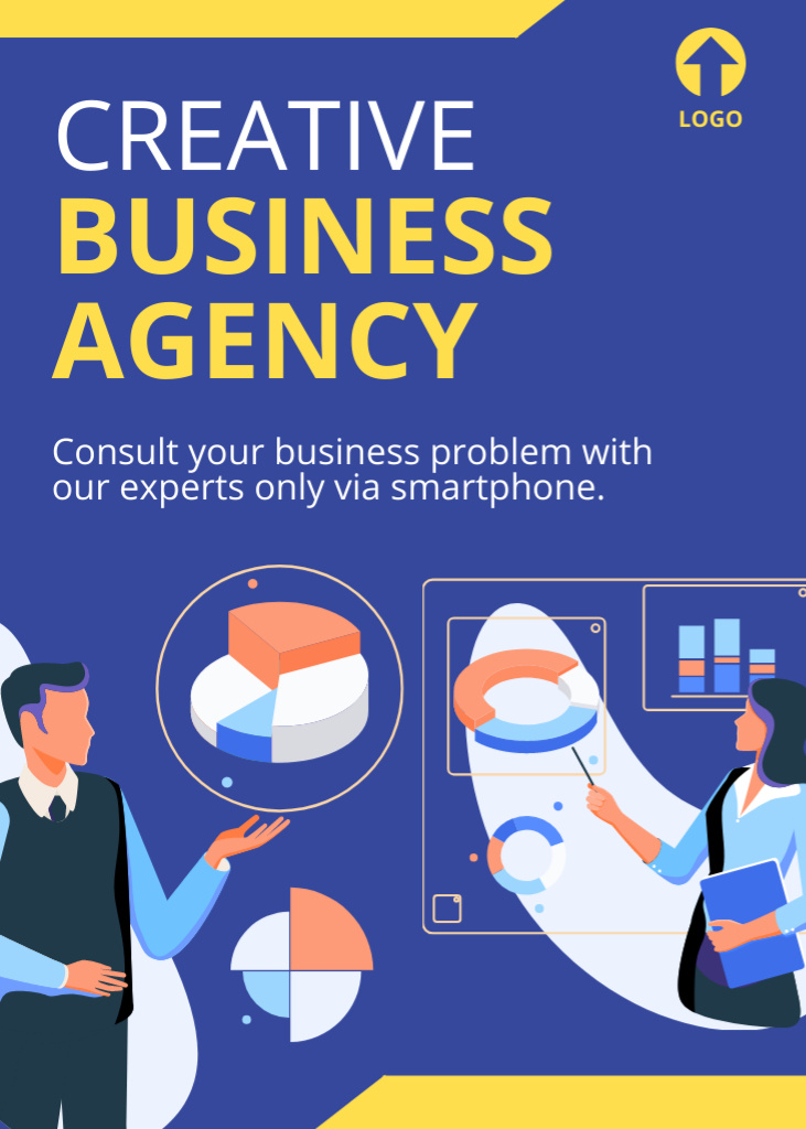 Services of Creative Business Agency with Illustration of Coworkers Flayer Πρότυπο σχεδίασης