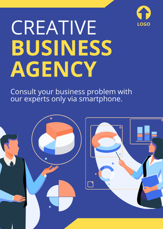 Services of Creative Business Agency with Illustration of Coworkers Flayer Design Template