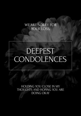 Deepest Condolences Quote With White Flower Postcard A5 Vertical Design Template