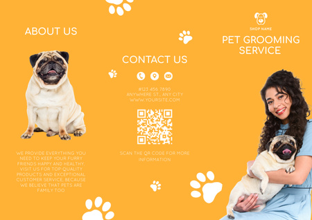 Pet Grooming Services Promotion with Dog and Owners Brochure Design Template