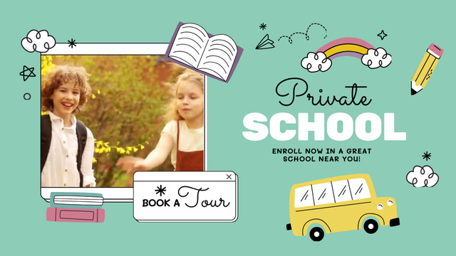 Ontwerpsjabloon van Full HD video van Private School Apply Announcement With Tour Booking