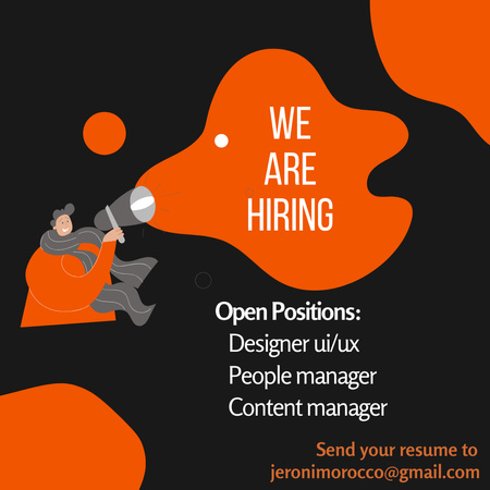 Open Positions Announcement in Orange and Black Instagramデザインテンプレート