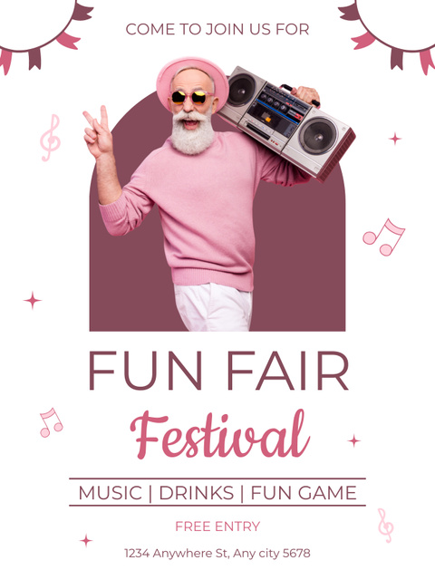 Designvorlage Fun Fair Festival With Music And Drinks For Seniors für Poster US