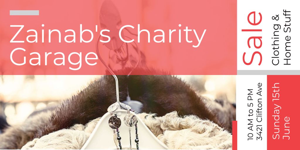Charity Sale Announcement Clothes on Hangers Image Modelo de Design