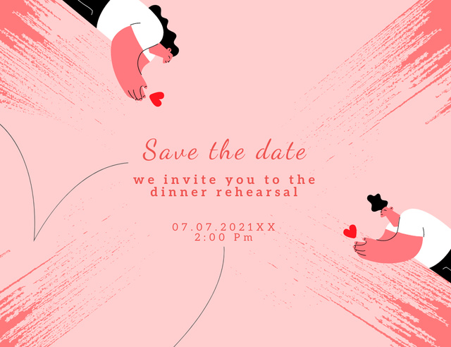 Wedding Announcement with Couple holding Hearts Invitation 13.9x10.7cm Horizontalデザインテンプレート
